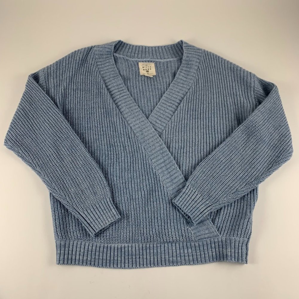 Billabong Sweater Light Blue Ribbed Slouchy Crossover Front L